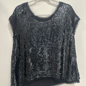 AllSaints Shiny Black Sequin Blouse
